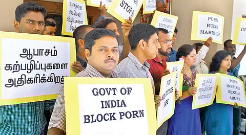 Members of Rescue, an NGO, call for a ban on pornography by the Government of India | A Raja Chisambaram