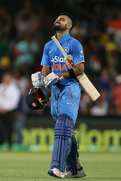 India's Virat Kohli reacts during their T20 International cricket match against Australia in Adelaide, Australia, Tuesday, Jan 26, 2016. | AP