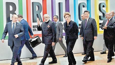 Prime Minister Narendra Modi with Russian President Vladimir Putin and other members after BRICS Summit | File Photo