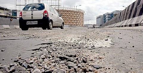 A file photo of bad road in hitech city in Hyderabad.