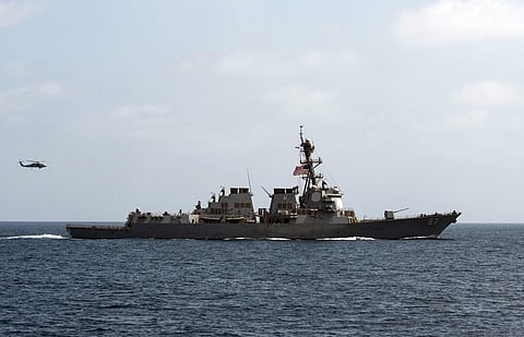 In this image released by the U.S. Navy, the USS Mason (DDG 87), conducts maneuvers as part of a exercise in the Gulf of Oman on Sept. 10, 2016. | AP