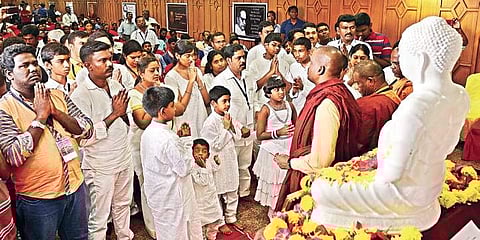 Dalits converting to Buddhism to escape discrimination, at an event organised by the Makkal Medical Team in Chennai on Sunday | P Jawahar