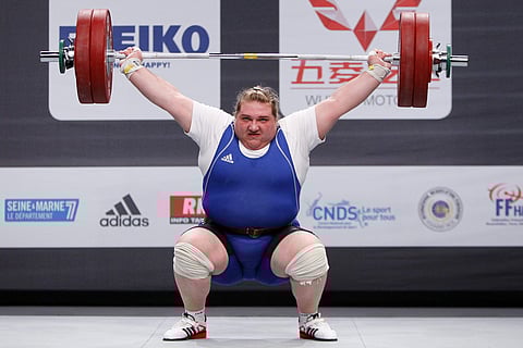 In this file photo, Olha Korobka from Ukraine competes in the Women's +75kg category at the World Weightlifting Championships, in Paris | AP