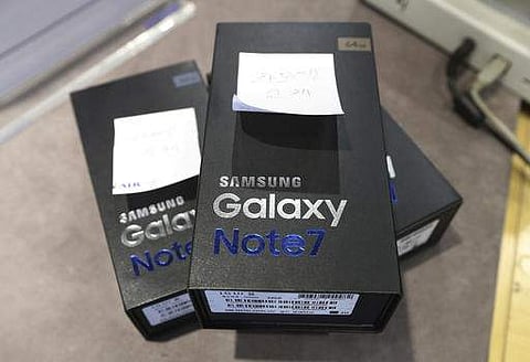 Returned boxes of Samsung Electronics' Galaxy Note 7 smartphones. | AP