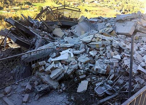 Rubble of a collapsed building in L'Aquila, central Italy, after an earthquake with a preliminary magnitude of 6.6 struck central Italy, Sunday, Oct. 30, 2016 | AP