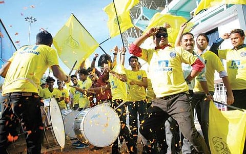 Fans of Kerala Blasters infront of Kaloor International Stadium on Tuesday K Shijith
