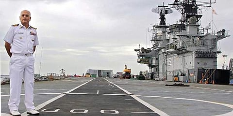 Captain Puneet Chadha on the runway of INS Viraat (Photo|Albin Mathew)