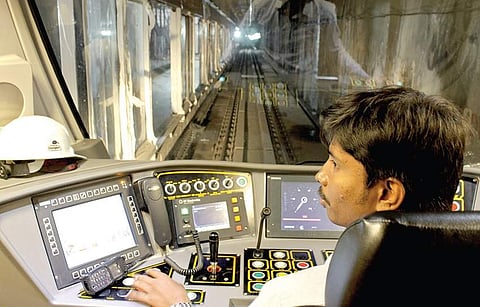 A driver in his cabin during the first trial run of the underground Metro between Koyambedu and Shenoy Nagar on Friday | ashwin prasath