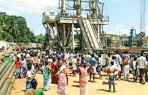 File picture of villagers picketing the ONGC drilling site near Kuthalam, Nagapattinam district | Express
