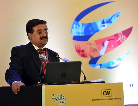 Principal secretary of department of planning BP Acharya speaking at the 7th CII global summit on skill development in Hyderabad on Thursday | R satish babu