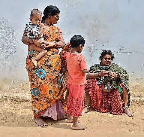 Shanthi with her children at Devarakonda in Nalgonda district | R Satish Babu