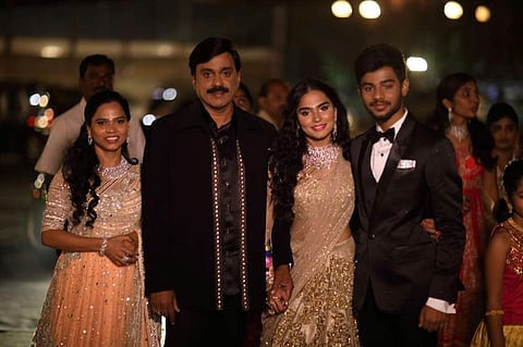 Gali Janardhan Reddy with his wife and children. (Photo | EPS)