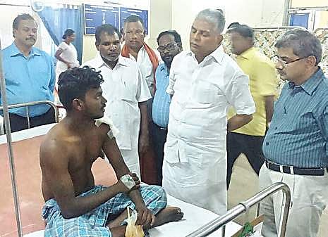 One of the injured fishermen at a hospital, after he was shot at by the Sri Lankan Navy. (Photo | EPS)