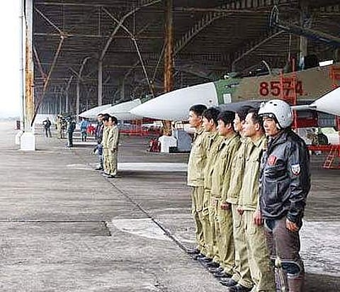 Russian fighter jets at a hanger