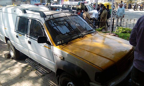 The recovered cash vehicle in at Upparpet Police Station (ENS)