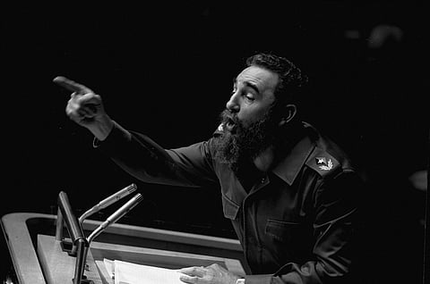 In this 1979 photo, Fidel Castro points during his lengthy speech before the United Nations General Assembly in New York. (Photo | AFP)