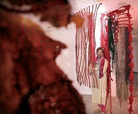 Puneet Kaushik with his creations at Gallery Espace in Delhi|shekhar yadav