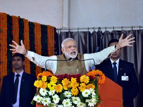 PM Modi addressing BJP's Parivartan Rally in Kushinagar in Uttar Pradesh on Sunday. | PTI