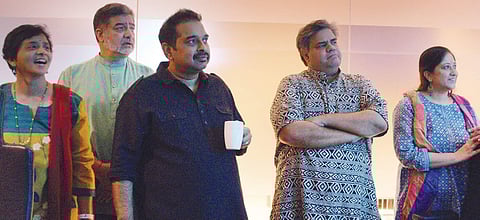 Shankar Mahadevan with the team of Enable India and his academy watching the video duing the launch