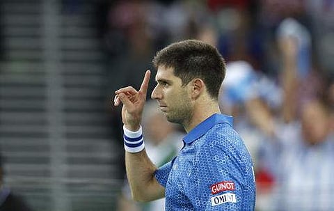 Argentina's Federico Delbonis celebrates defeating Croatia's Ivo Karlovic in their Davis Cup finals tennis singles match in Zagreb, Croatia, Sunday.(Photo |AP)