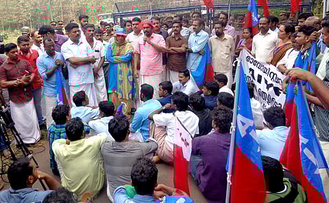 The march taken out by the activists of the All India Youth Federation to the Padukka Forest Range at Nilambur on Tuesday | Express