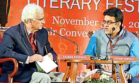 Salman Khurshid and Vikram Sampath during the session ‘The Muslim Saga’ at Odisha Literary Festival 2016 on Saturday | Express