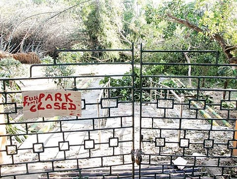 The sign on the gates of Nageswara Rao park at Mylapore, which was closed following the devastation | Ashwin Prasath