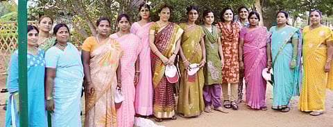 Subhashini Vasanth (fifth from right) with the beneficiaries of the NGO | Express
