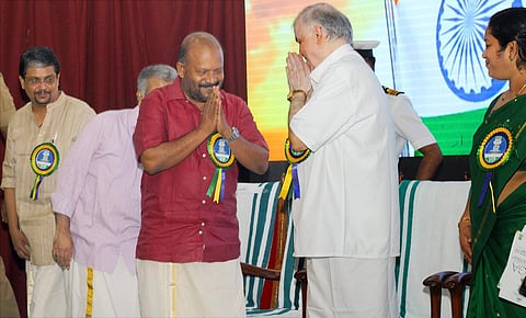 Agriculture Minister V S Sunil Kumar greets Governor P Sathasivam as he arrives to inaugurate VAIGA-2016 at the Kanakakkunnu Palace, T’Puram, on Thursday | Kaviyoor Santhosh