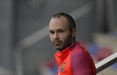 FC Barcelona's Andres Iniesta attends a training session at the Sports Center FC Barcelona Joan Gamper in Sant Joan Despi, Spain.(Photo | AP)