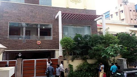 Journalists outside TN chief secy, P Rama Mohana Rao's, whose residence was raided by IT officials today | EPS