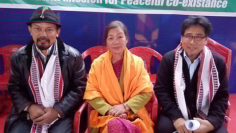 (From left) Romeo Bungdon (Naga), Rose Mangshi (Kuki) and Nimthouja Lancha (Meitei) after the meeting aimed at bringing about peace, in Imphal | Express