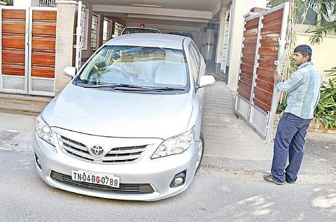 A car belonging to former chief secretary P Rama Mohana Rao, stripped of its beacon light outside his house on Y Block Street in Anna Nagar on Thursday | Express