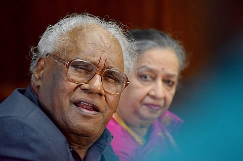 Noted scientist C N R Rao and his wife Indumati during the launch of ‘A Life in Science’ at the IISc in Bengaluru on Friday | JITHENDRA M