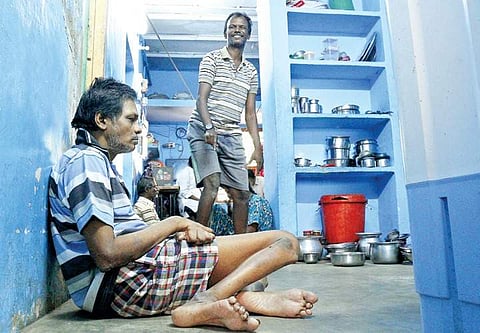 The differently-abled siblings at their Pattinapakkam residence, in the city on Monday | (Silambarasan | EPS)