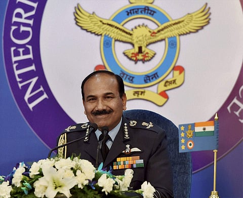 Air Chief Marshal Arup Raha addressing the media.(Photo| PTI)