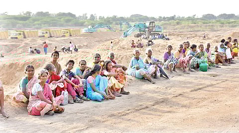 Villagers and activists picketing Karadipakkam sand mining yard on Wednesday evening | Express