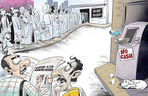 I-T officials surprised the management of a Bengaluru construction firm with transcripts of conversations and messages relating to off-the-table deals.(Illustration | Amit Bandre)