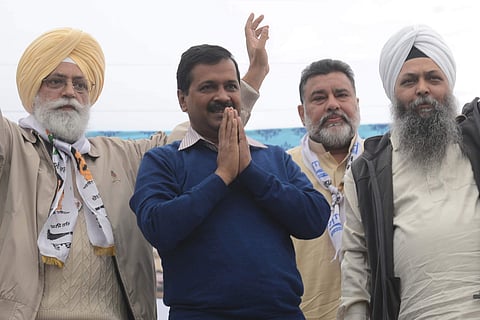 File photo of Aam Aadmi Party leader Arvind Kejriwal (C) during a rally in Amritsar