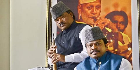 Pandit S Ballesh with son Krishna Ballesh (right).(Photo | Shiba Prasad Sahu)