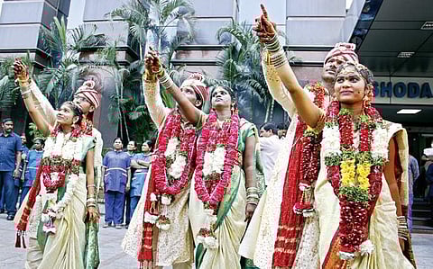 As part of Yashoda’s CSR initiative which also includes job training, three orphan couples got married at Yashoda Hospital in Hyderabad on Sunday | sathya keerthi