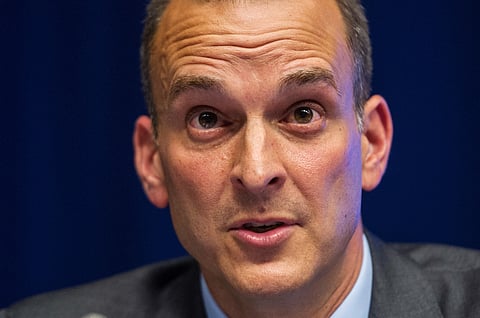 In this May 17, 2013, file photo, Travis Tygart, the head of the U.S. Anti-Doping Agency addresses, the media at the EU Council in Brussels. | AP