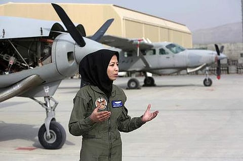 In this Monday, Nov. 21, 2016, photo, Capt. Safia Ferozi, 26, speaks in an interview with the Associated Press after her flight, at the Afghan military airbase in Kabul, Afghanistan.(Photo | AP)
