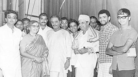 A file photo of Cho Ramaswamy (extreme left) and Y Gee Mahendra attending an event with AIADMK chief M G Ramachandran