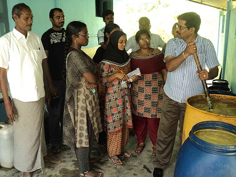ORBL: Students being trained on for formulating organic pesticide for black gram cultivation in Nagapattinam district. |EXPRESS