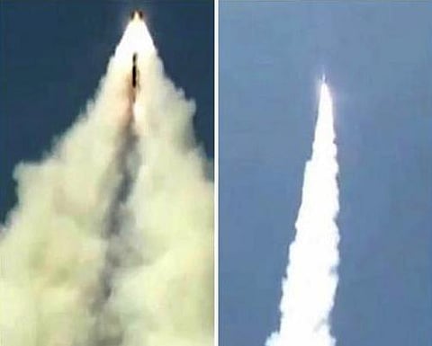 Underwater launched K-4 missile being test fired. EPS