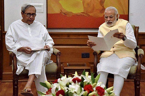 Prime Minister Narendra Modi during a meeting with Odisha Chief Minister Naveen Patnaik.
