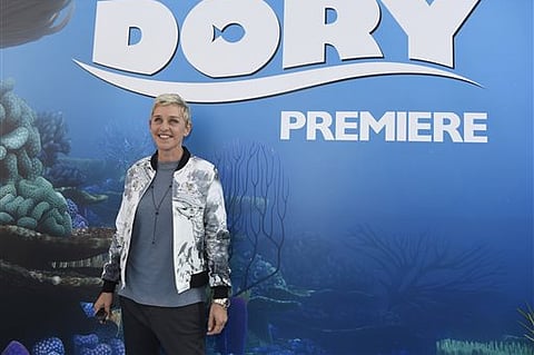 Ellen DeGeneres arrives at the premiere of "Finding Dory" at the El Capitan Theatre on Wednesday, June 8, 2016, in Los Angeles. (AP)