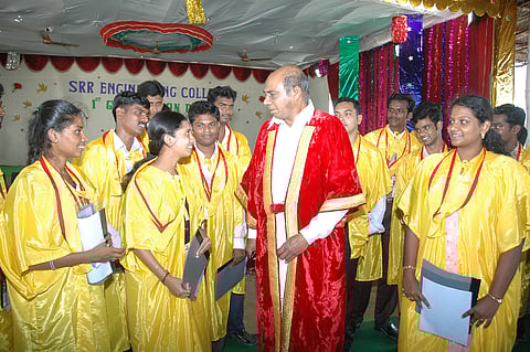 Sathyabama University Chairman Jeppiar is seen interacting with the students during the convocation - Express photo