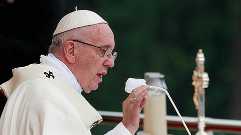 Pope Francis delivers his speech as he celebrates a mass in Czestochowa, Poland.